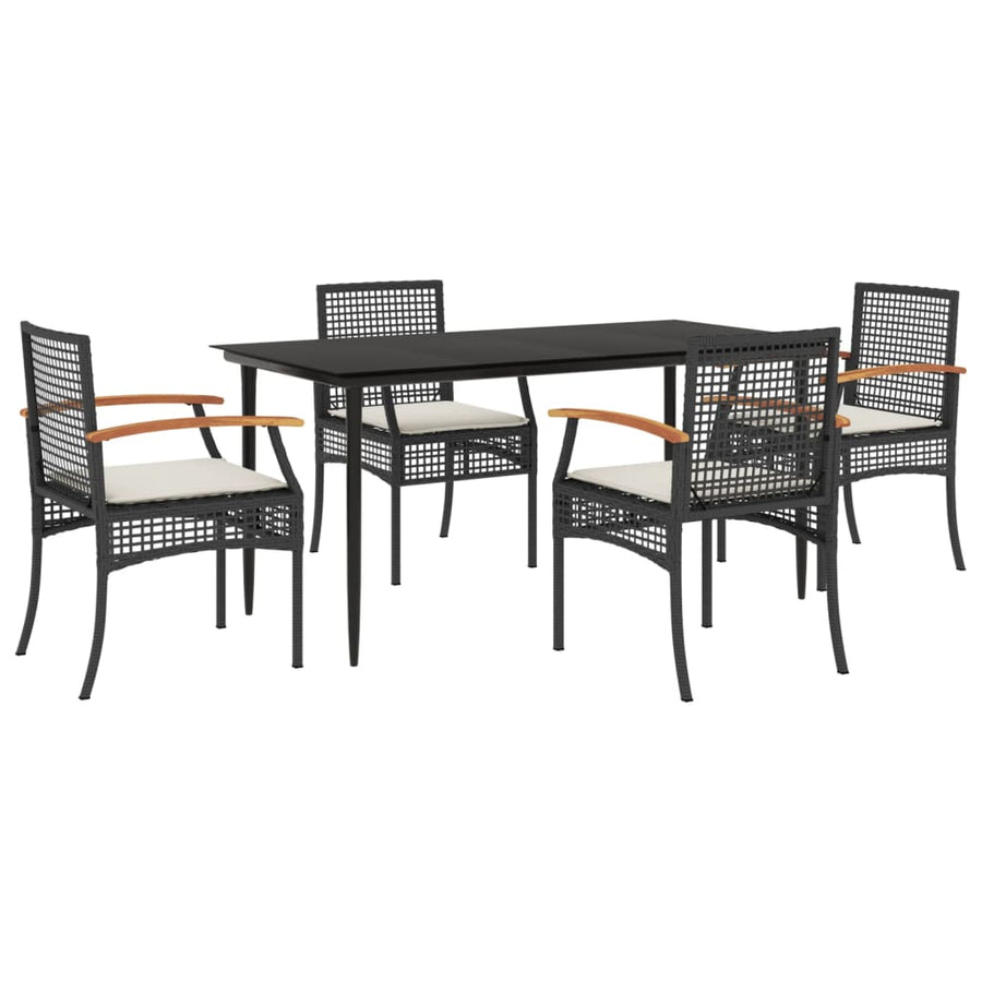 5-delige Tuinset met kussens poly rattan zwart