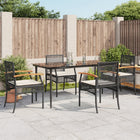 5-piece Garden Set with Cushions, Poly Rattan, Black