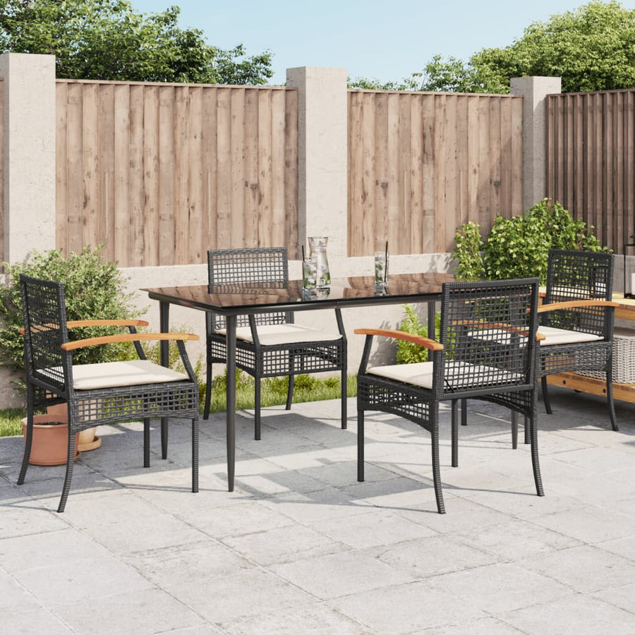 5-delige Tuinset met kussens poly rattan zwart
