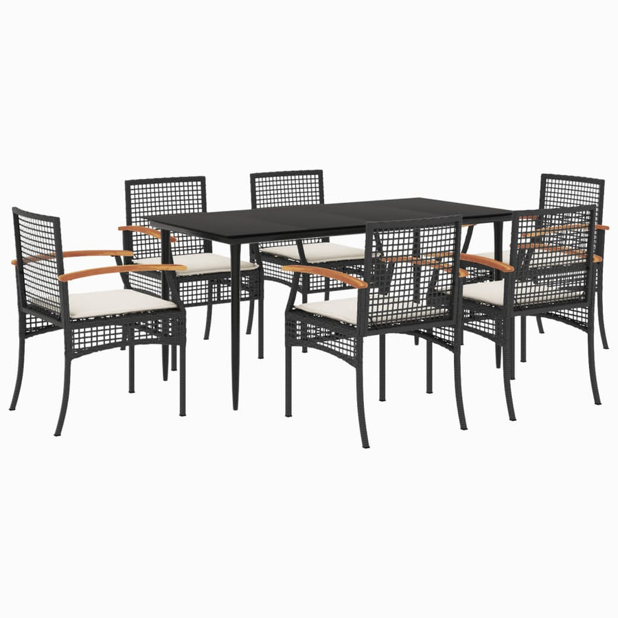 7-delige Tuinset met kussens poly rattan zwart