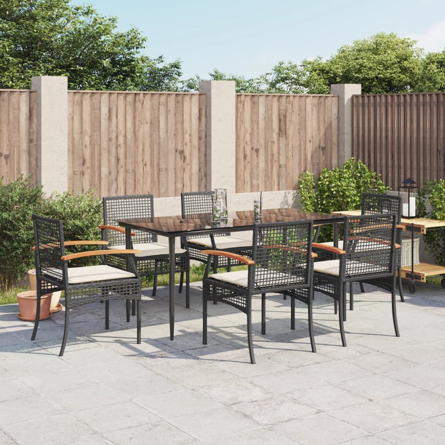 7-delige Tuinset met kussens poly rattan zwart