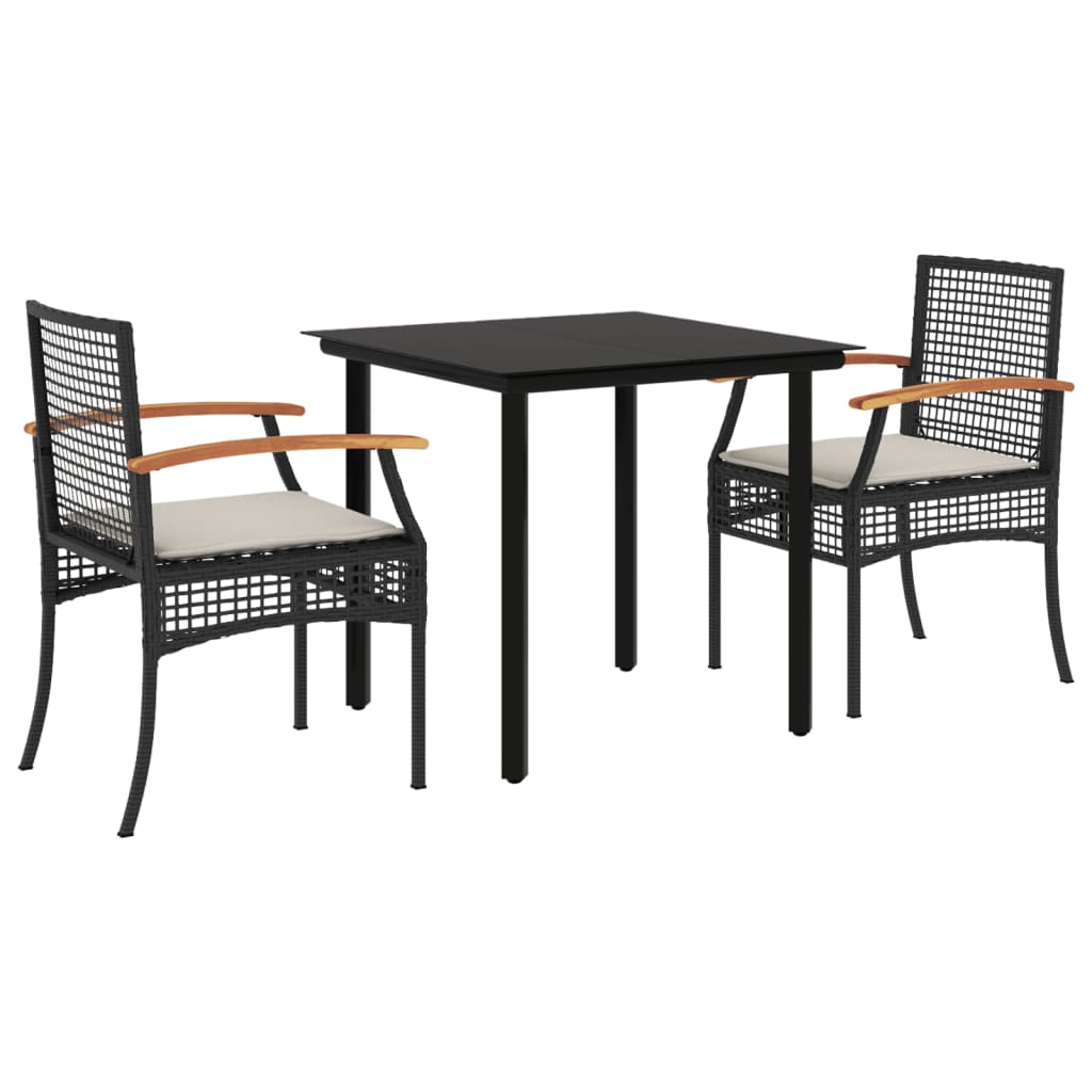 3-Delige Tuinset Met Kussens Poly Rattan Zwart