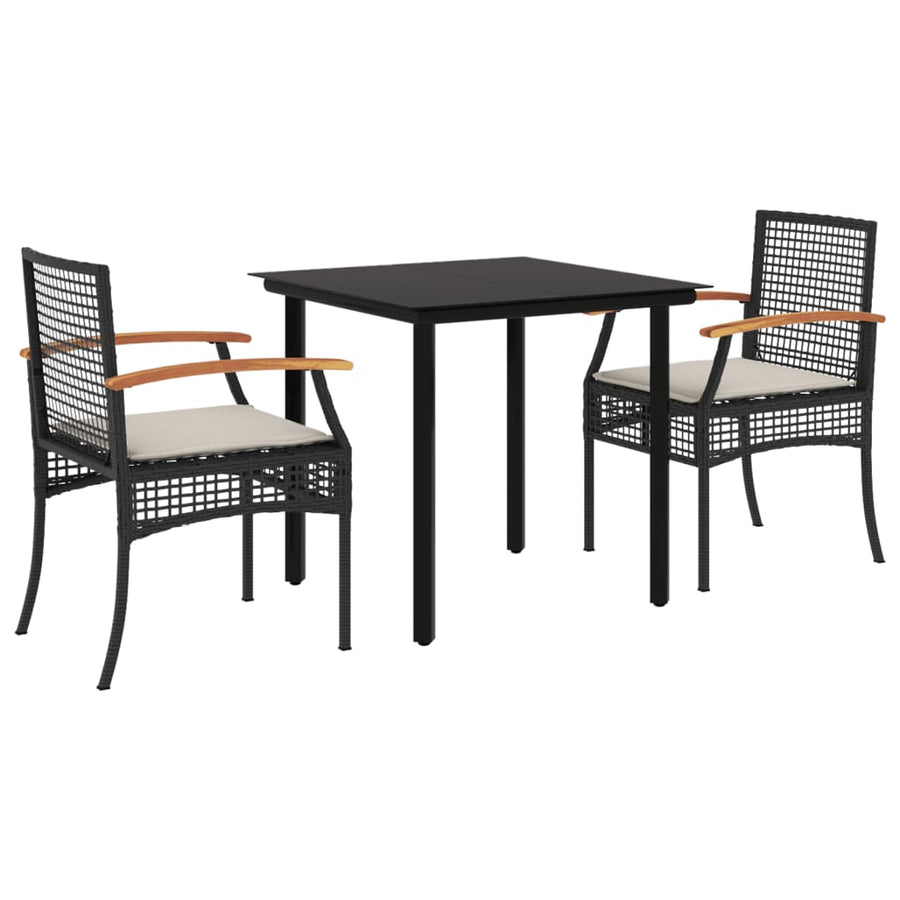 3-Delige Tuinset Met Kussens Poly Rattan Zwart