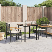 Tuinset 3-delig poly rattan zwart met kussens