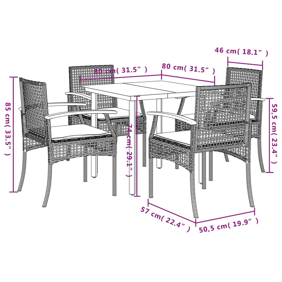 5-Delige Tuinset Met Kussens Poly Rattan Zwart