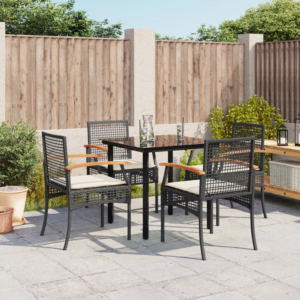 5-Delige Tuinset Met Kussens Poly Rattan Zwart