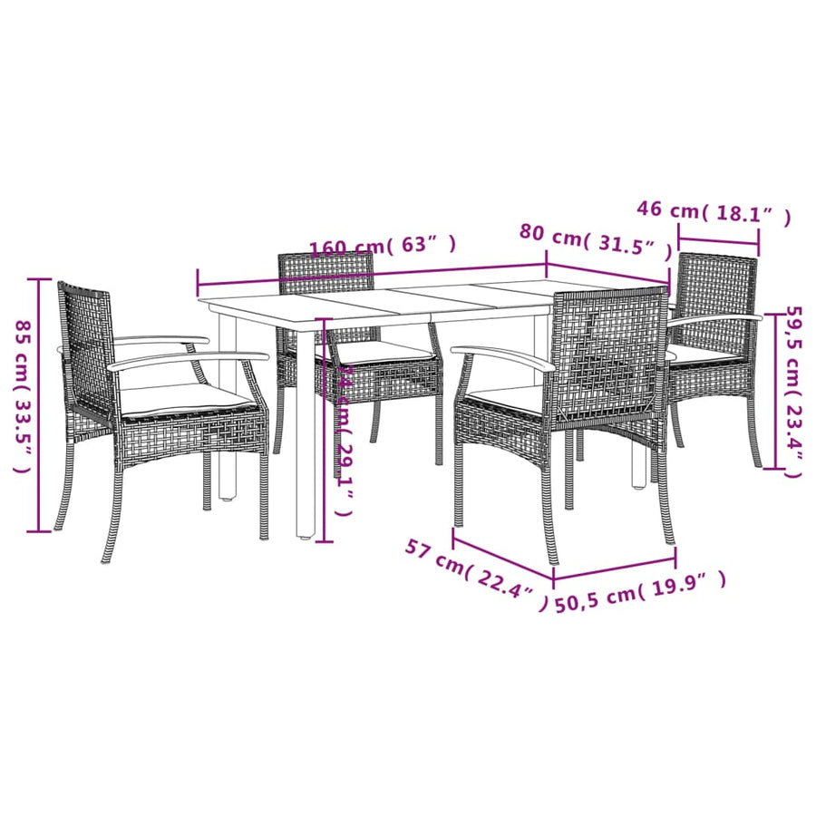 5-Delige Tuinset Met Kussens Poly Rattan Zwart