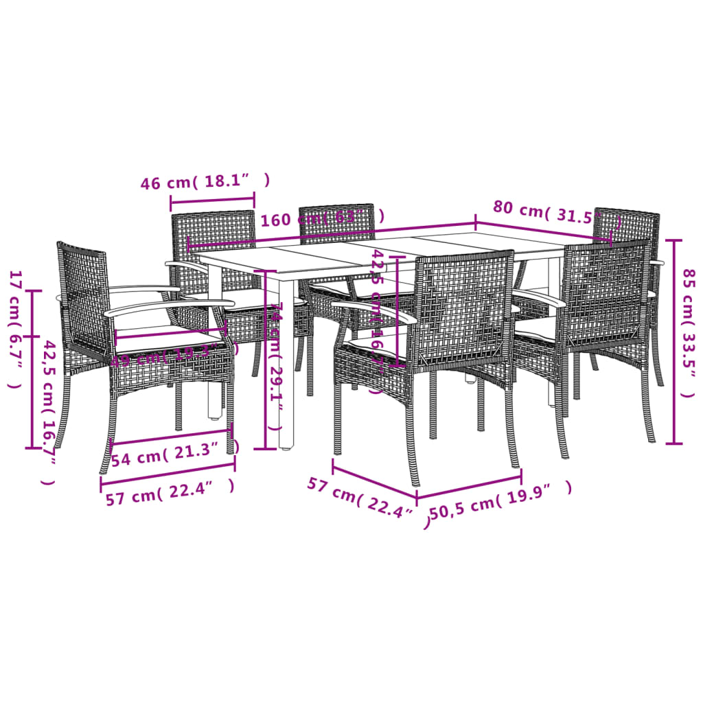 7-Delige Tuinset Met Kussens Poly Rattan Zwart