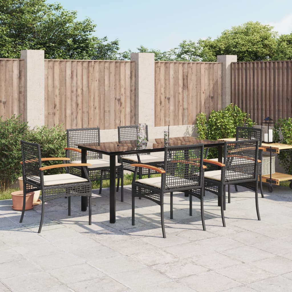 7-Delige Tuinset Met Kussens Poly Rattan Zwart