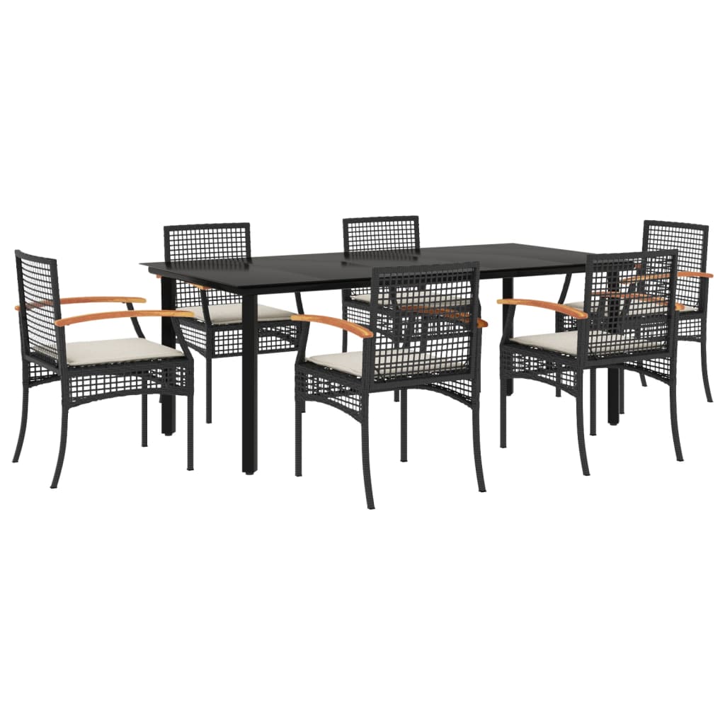 7-Delige Tuinset Met Kussens Poly Rattan Zwart 6 200 cm tafellengte