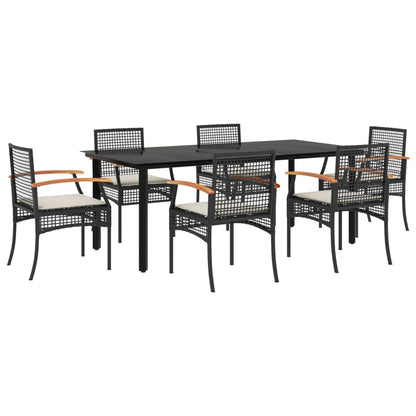 7-Delige Tuinset Met Kussens Poly Rattan Zwart 6 200 cm tafellengte