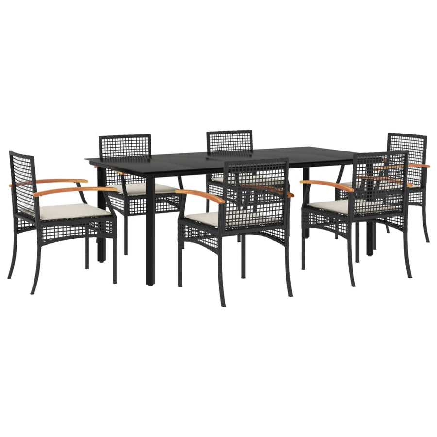 7-Delige Tuinset Met Kussens Poly Rattan Zwart 6 200 cm tafellengte