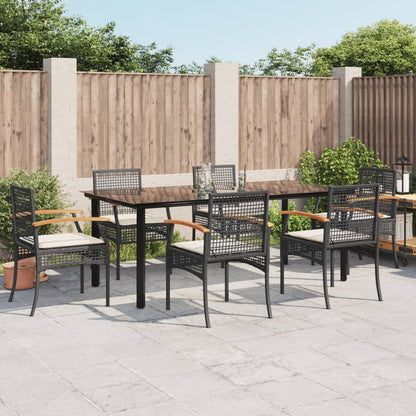 7-Delige Tuinset Met Kussens Poly Rattan Zwart 6 200 cm tafellengte