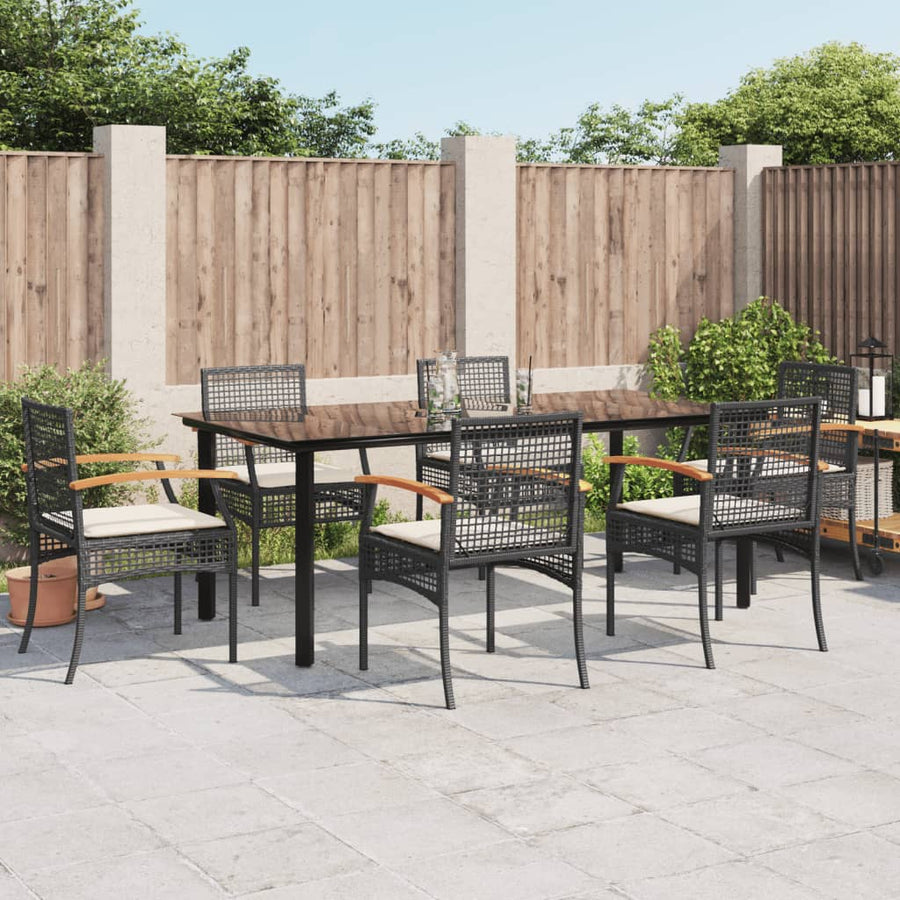 7-Delige Tuinset Met Kussens Poly Rattan Zwart 6 200 cm tafellengte