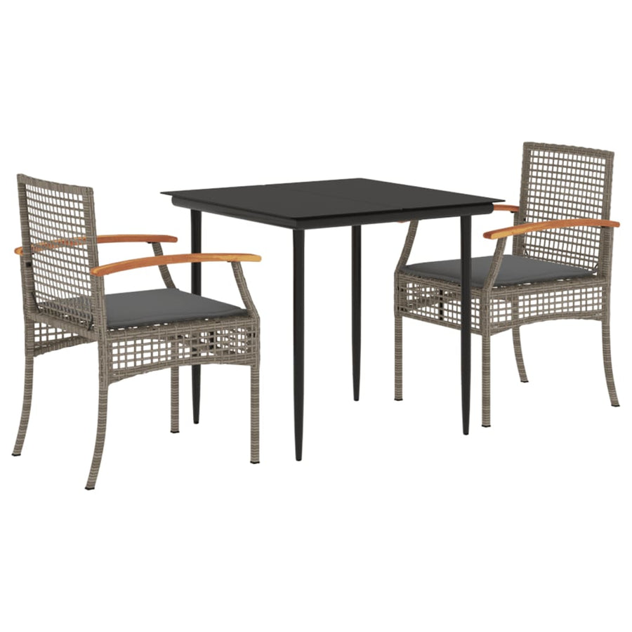 3-Delige Tuinset Met Kussens Poly Rattan Grijs