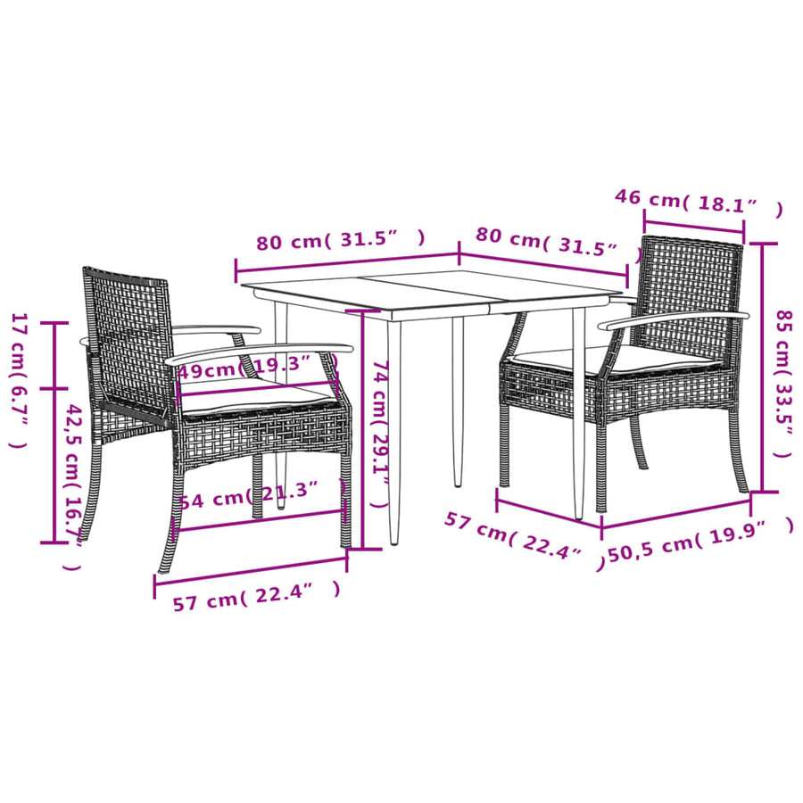 3-Delige Tuinset Met Kussens Poly Rattan Grijs