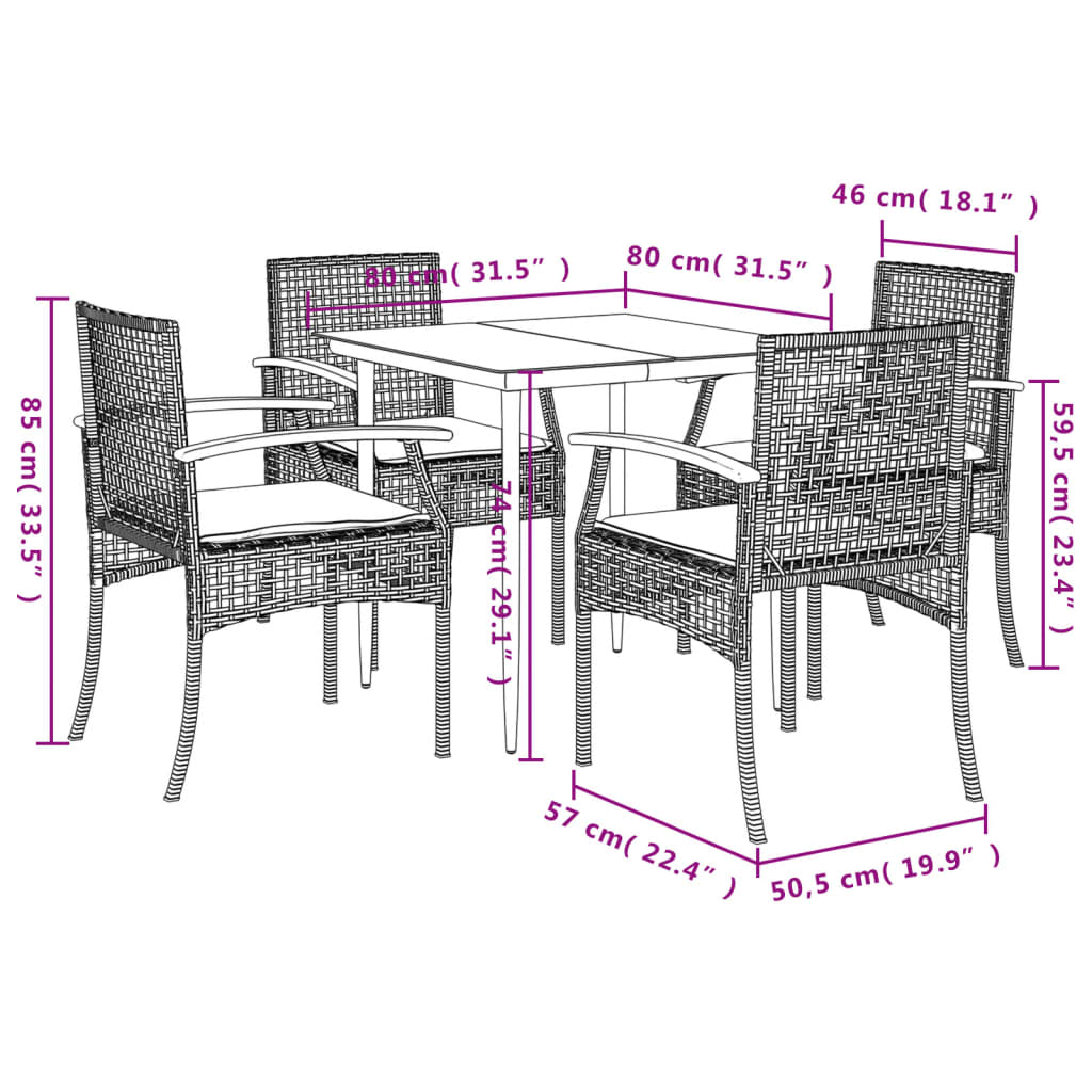 5-Delige Tuinset Met Kussens Poly Rattan Grijs