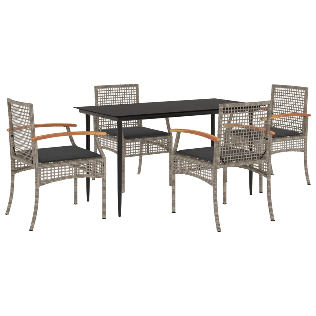 5-delige Tuinset met kussens poly rattan grijs