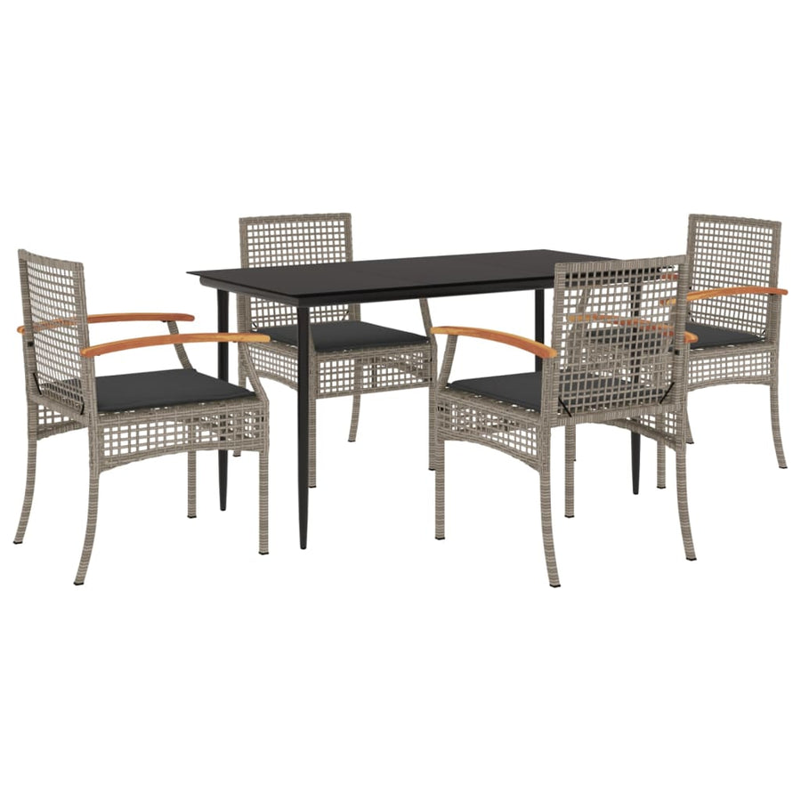5-delige Tuinset met kussens poly rattan grijs