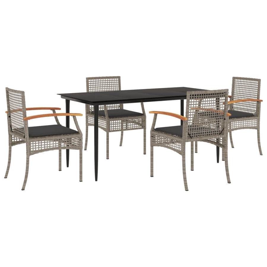 5-delige Tuinset met kussens poly rattan grijs