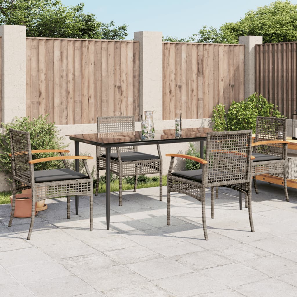 5-delige Tuinset met kussens poly rattan grijs