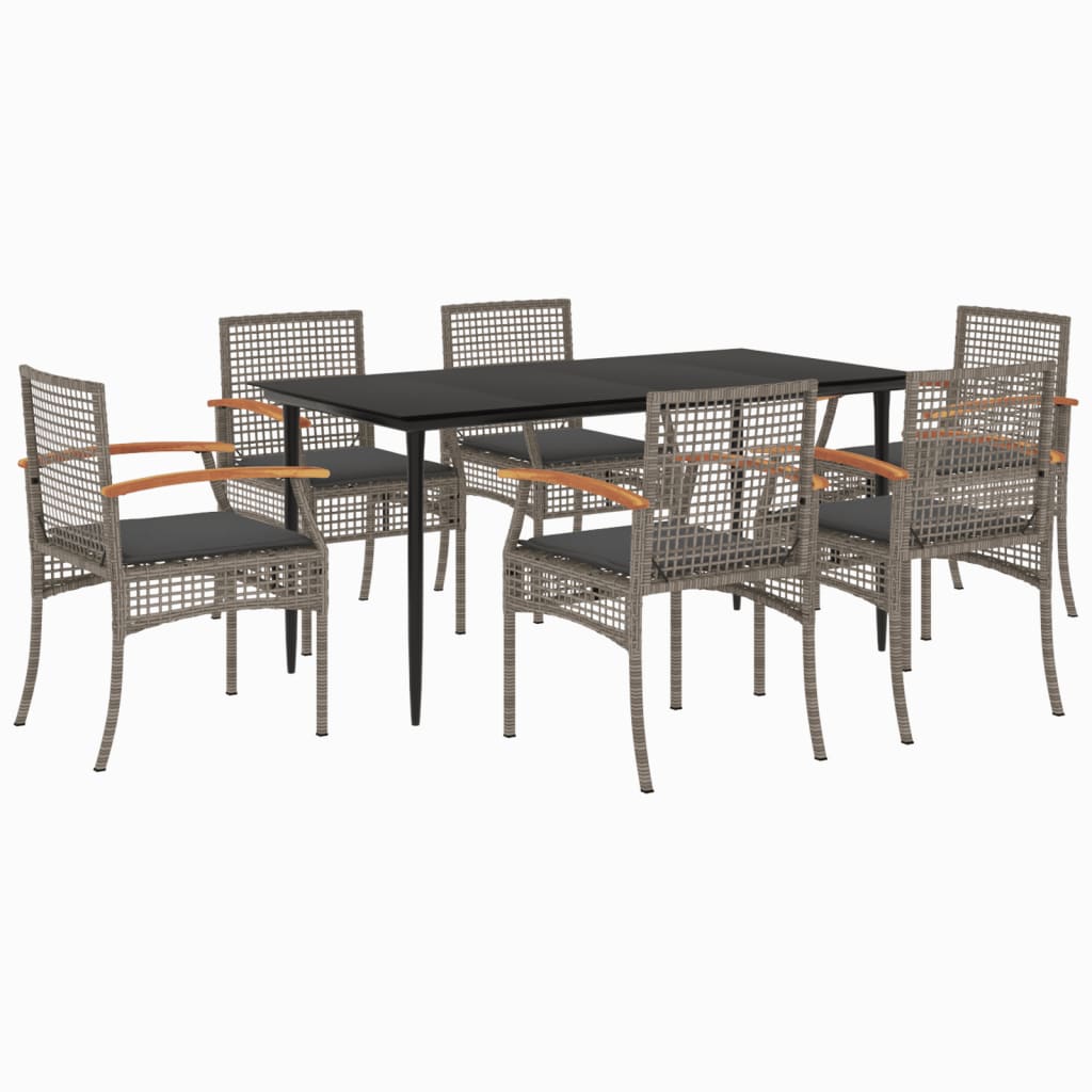 7-delige Tuinset met kussens poly rattan grijs