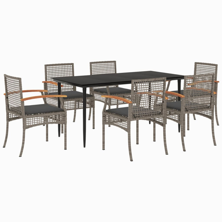 7-delige Tuinset met kussens poly rattan grijs