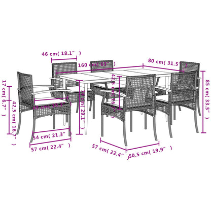 7-delige Tuinset met kussens poly rattan grijs