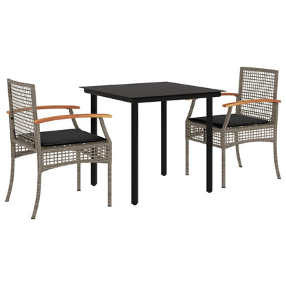 3-Delige Tuinset Met Kussens Poly Rattan Grijs