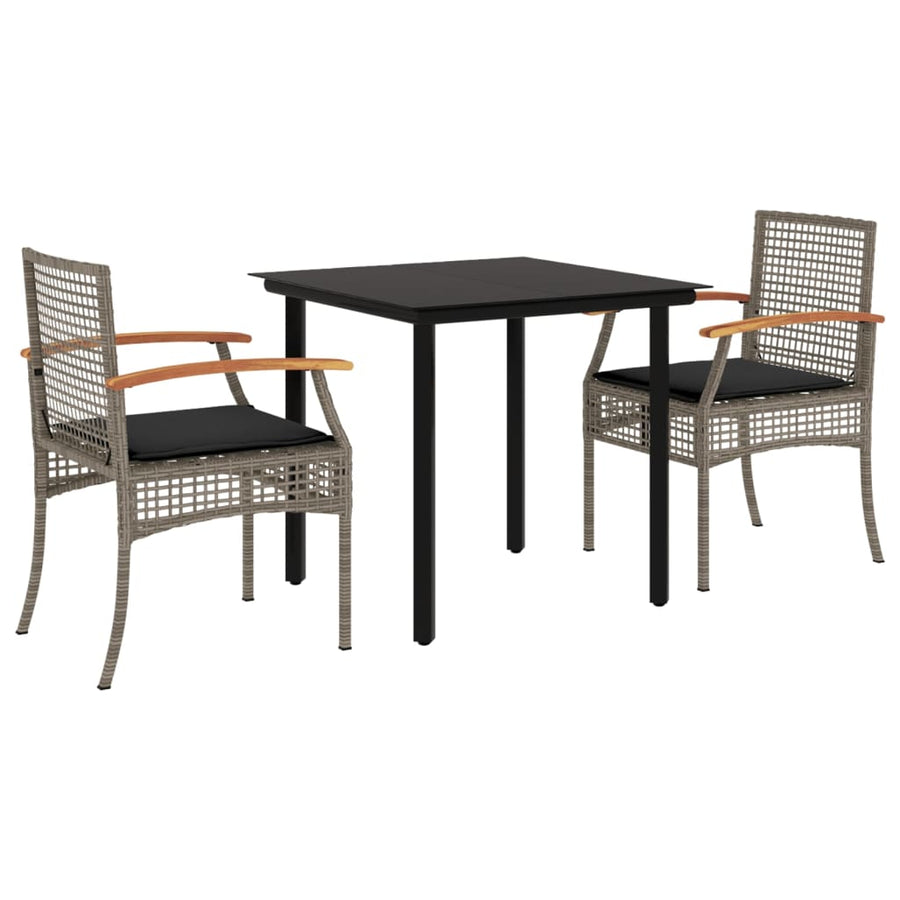 3-Delige Tuinset Met Kussens Poly Rattan Grijs
