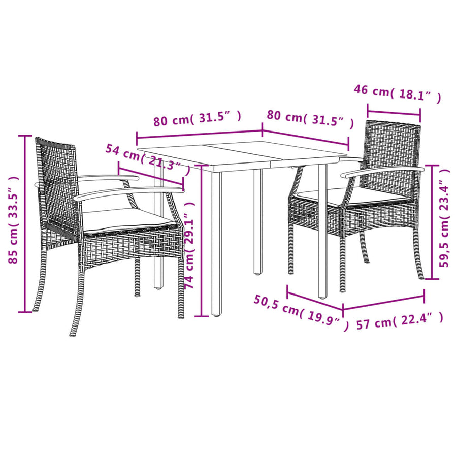 3-Delige Tuinset Met Kussens Poly Rattan Grijs