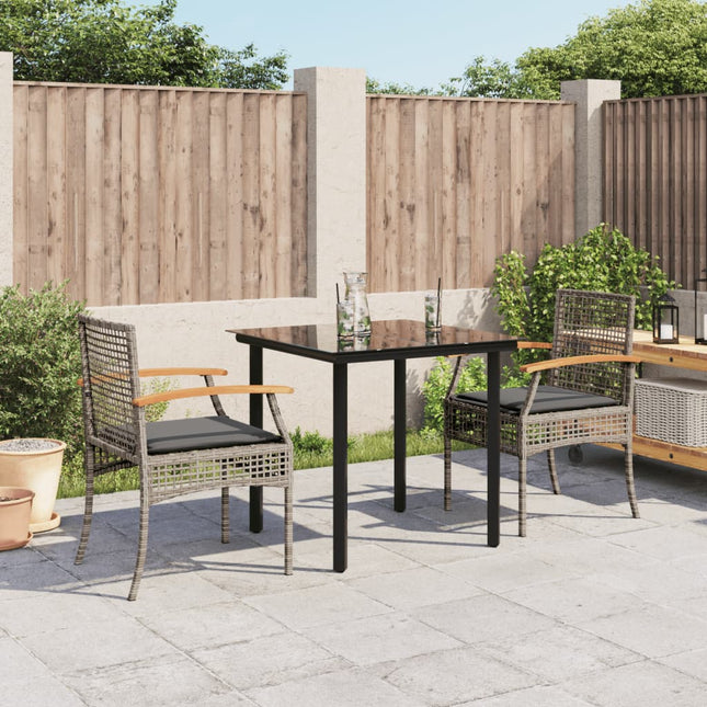 3-Delige Tuinset Met Kussens Poly Rattan Grijs