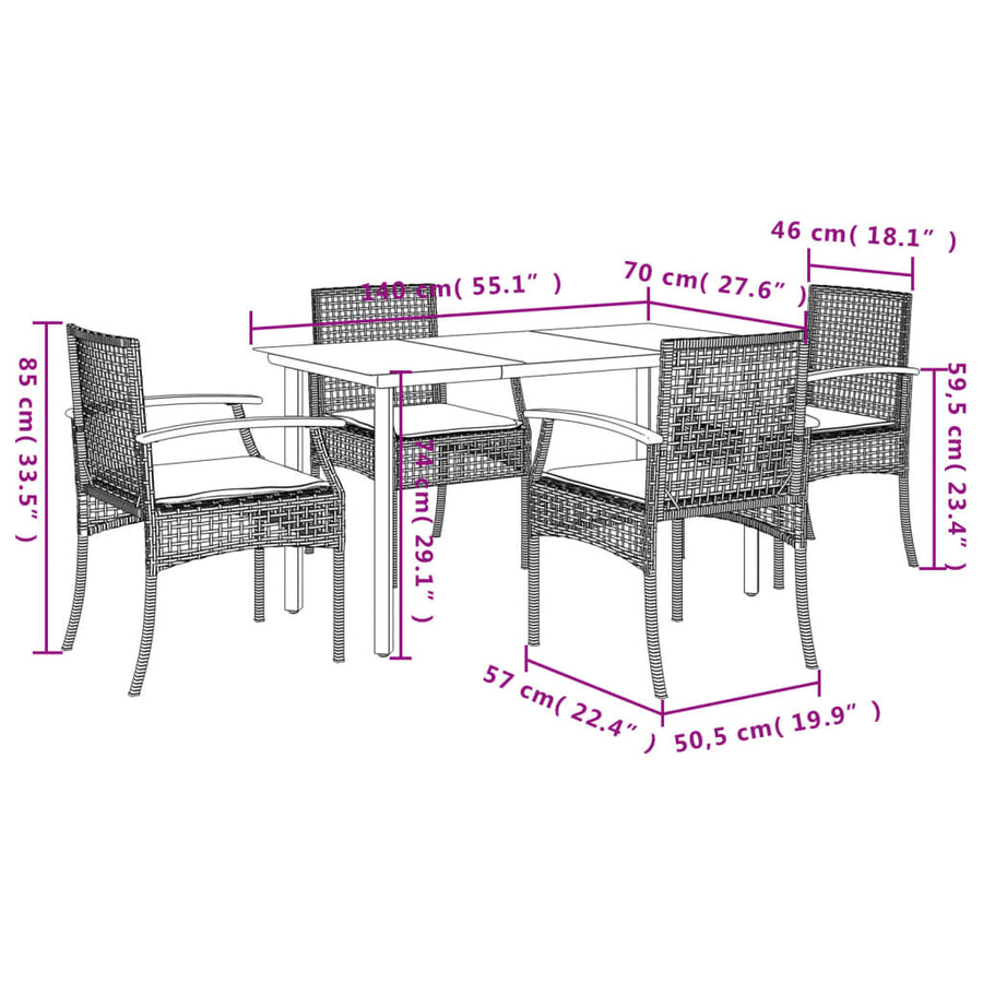 5-Delige Tuinset Met Kussens Poly Rattan Grijs