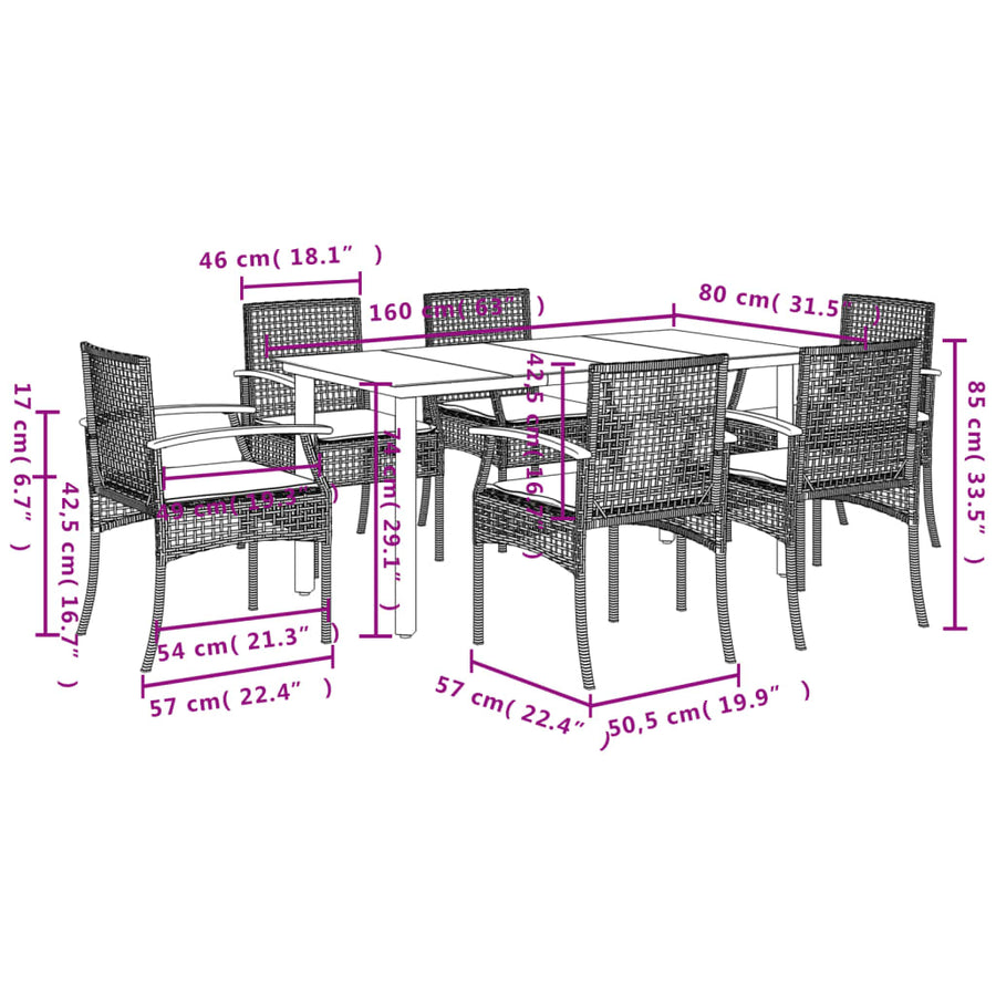 7-Delige Tuinset Met Kussens Poly Rattan Grijs