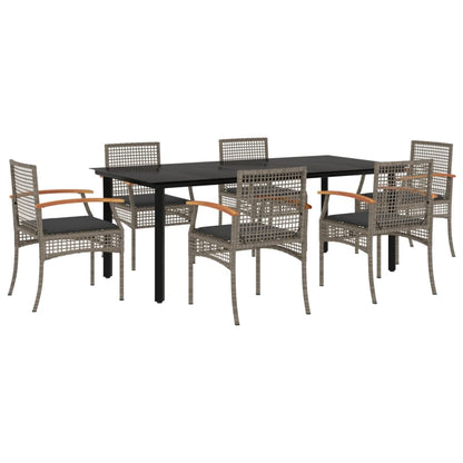 7-Delige Tuinset Met Kussens Poly Rattan Grijs 6 200 cm tafellengte