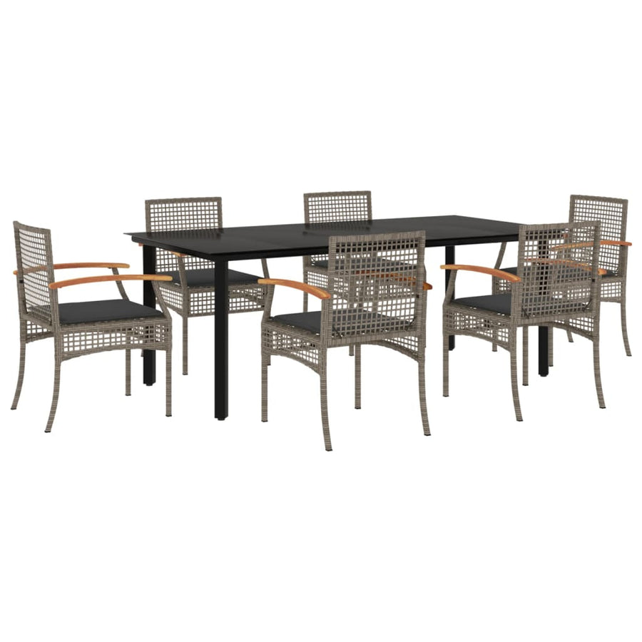 7-Delige Tuinset Met Kussens Poly Rattan Grijs 6 200 cm tafellengte