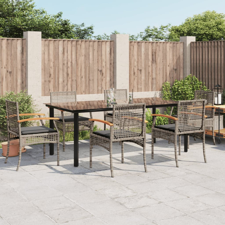 7-Delige Tuinset Met Kussens Poly Rattan Grijs 6 200 cm tafellengte