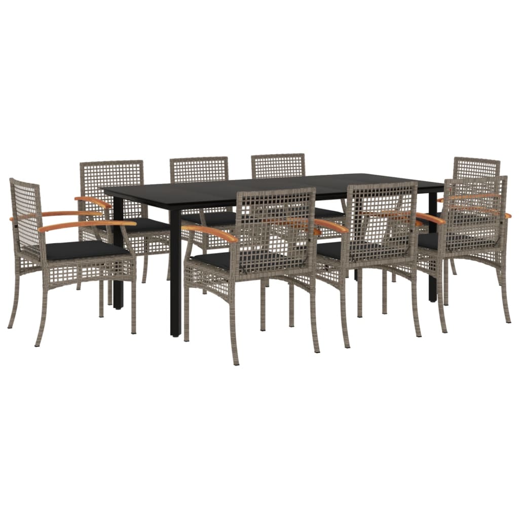 9-Delige Tuinset Met Kussens Poly Rattan Grijs 8 200 cm tafellengte