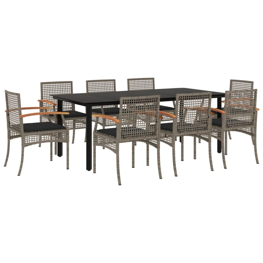 9-Delige Tuinset Met Kussens Poly Rattan Grijs 8 200 cm tafellengte