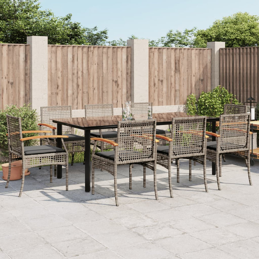9-Delige Tuinset Met Kussens Poly Rattan Grijs 8 200 cm tafellengte