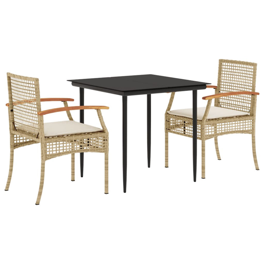 3-Delige Tuinset Met Kussens Poly Rattan Beige
