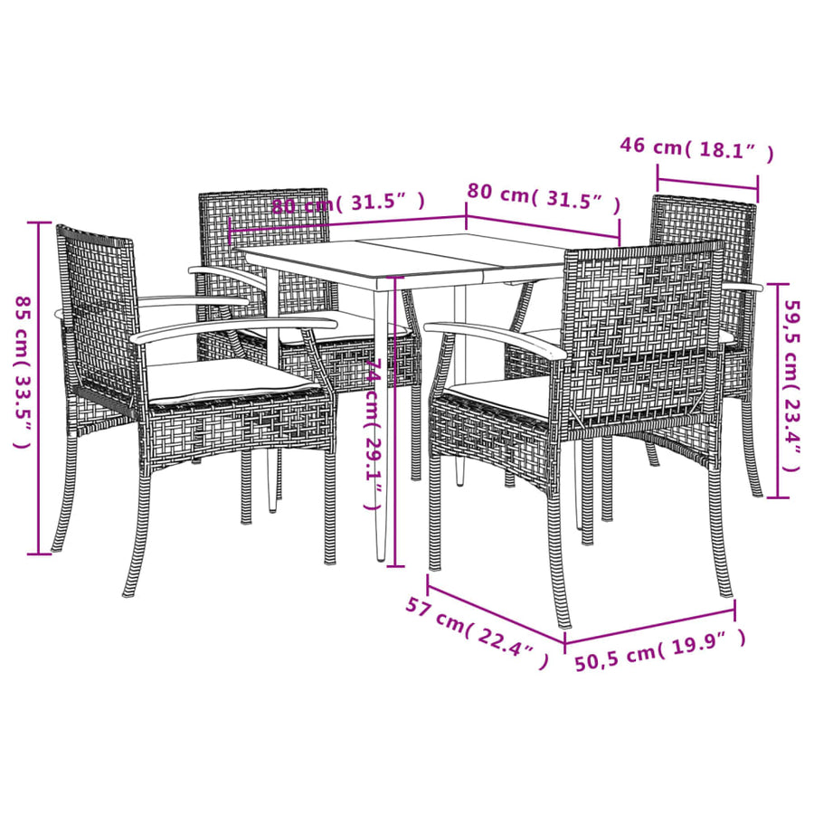 5-Delige Tuinset Met Kussens Poly Rattan Beige