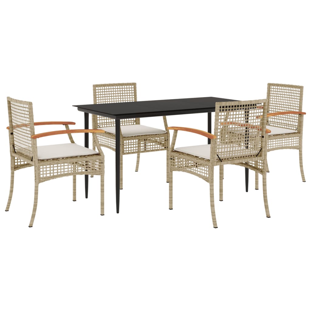 5-delige Tuinset met kussens poly rattan beige