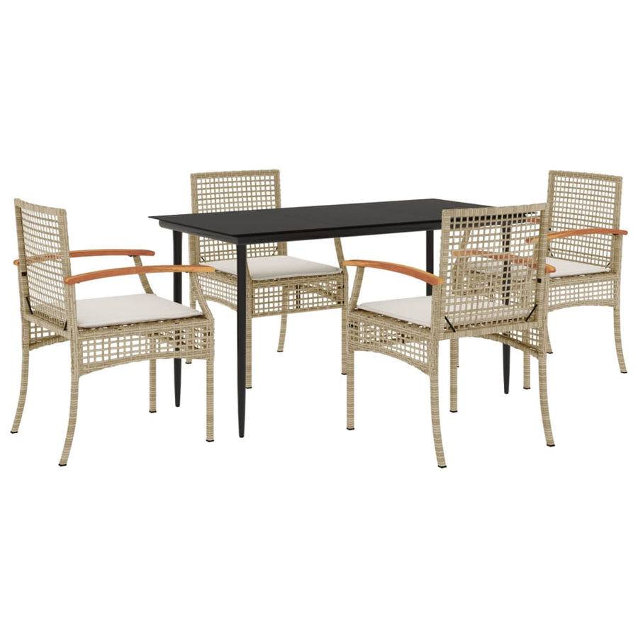 5-delige Tuinset met kussens poly rattan beige