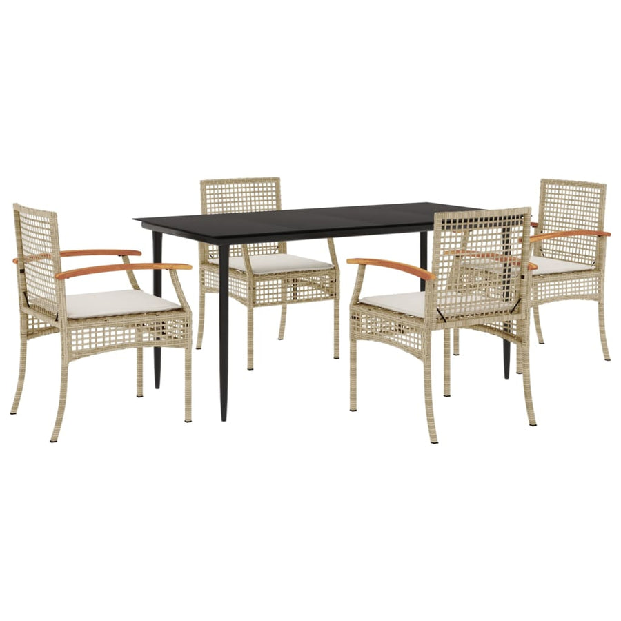 5-delige Tuinset met kussens poly rattan beige