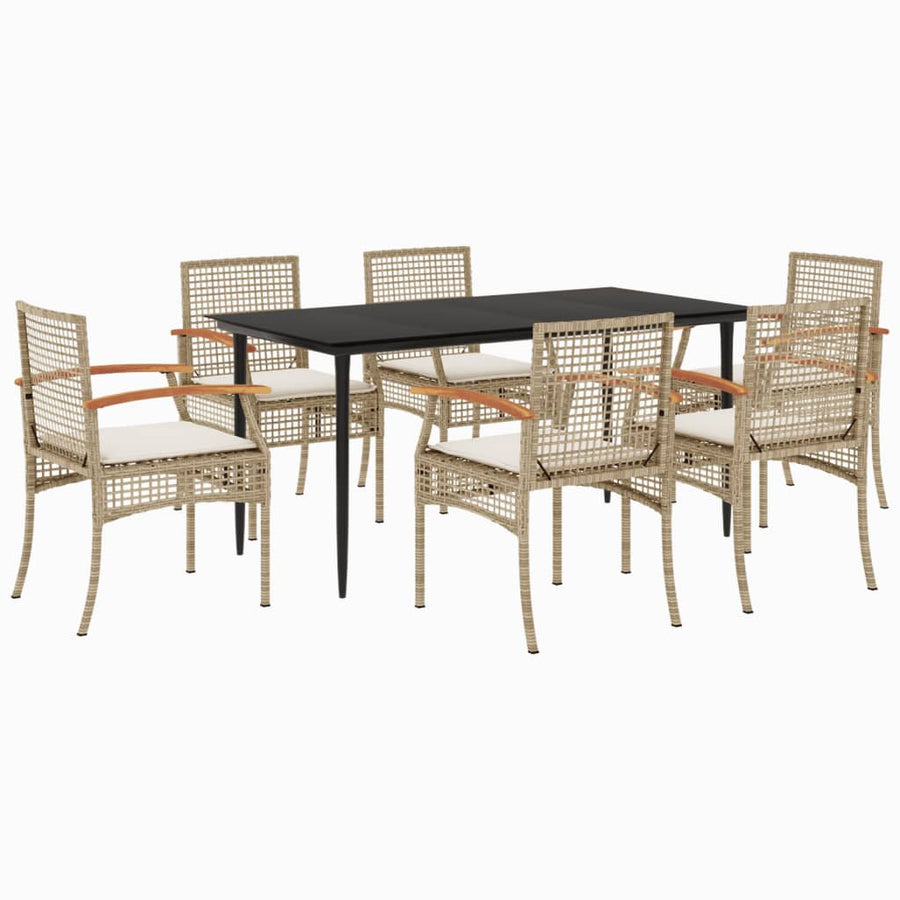 7-delige Tuinset met kussens poly rattan beige