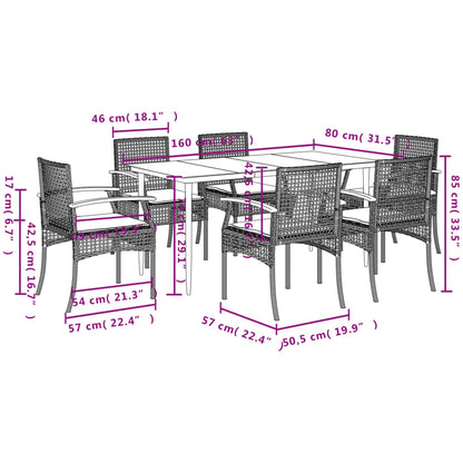 7-delige Tuinset met kussens poly rattan beige