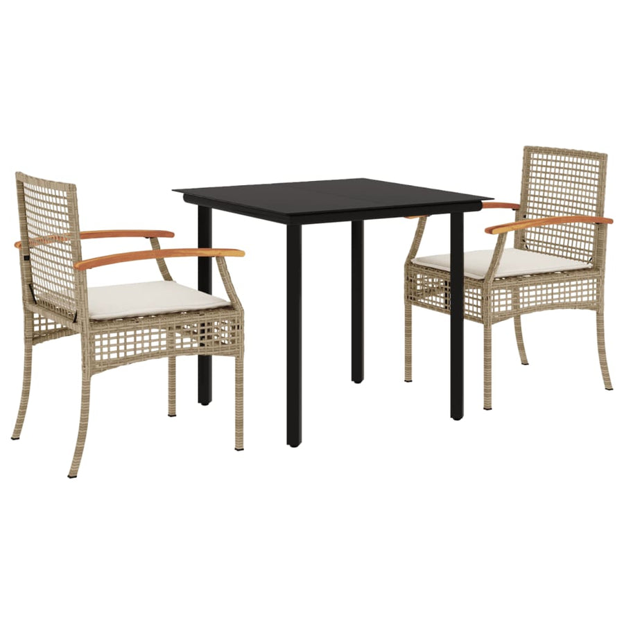 3-Delige Tuinset Met Kussens Poly Rattan Beige