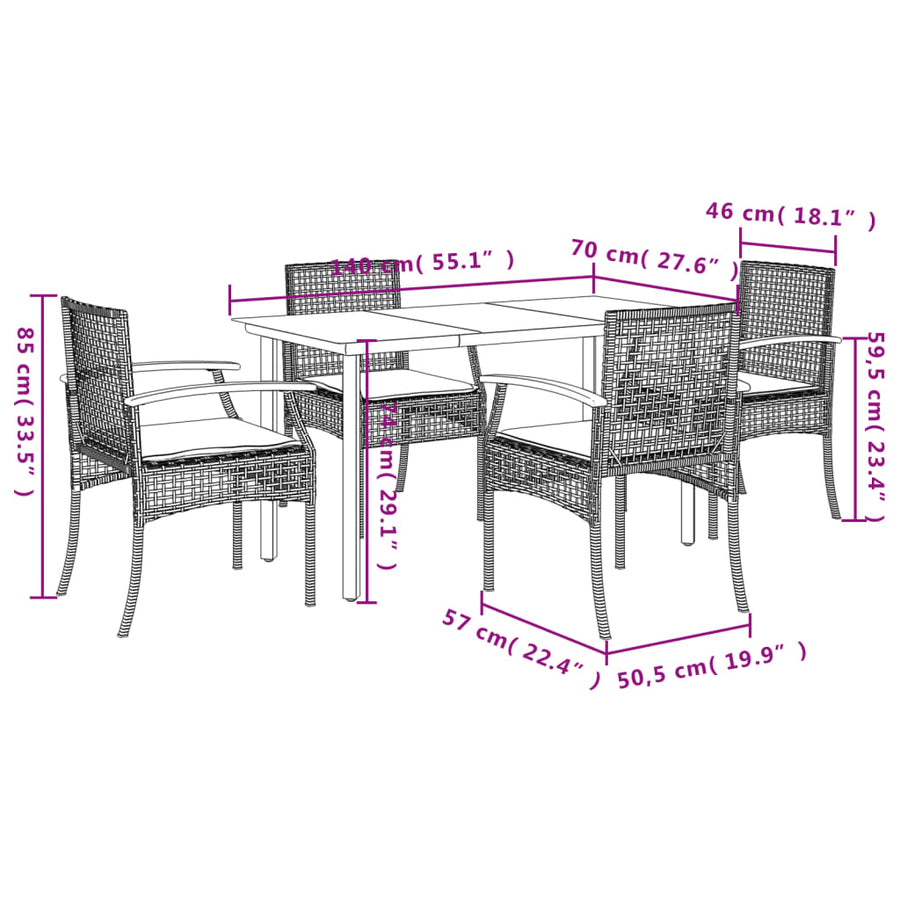 5-Delige Tuinset Met Kussens Poly Rattan Beige