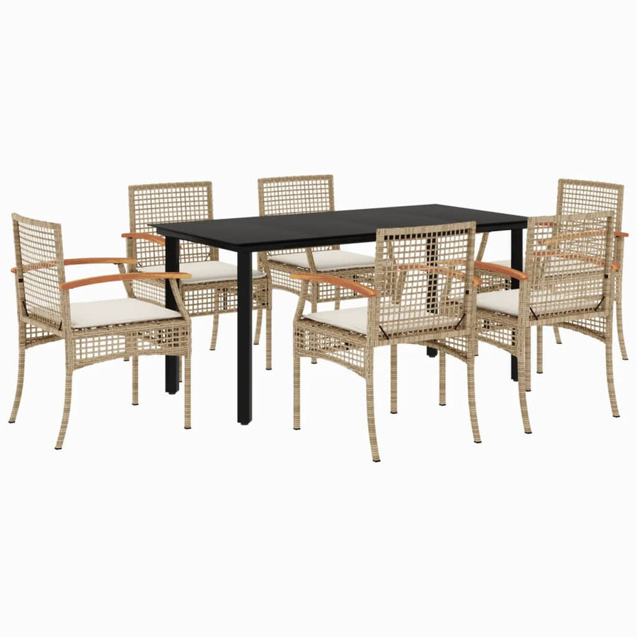 7-Delige Tuinset Met Kussens Poly Rattan Beige